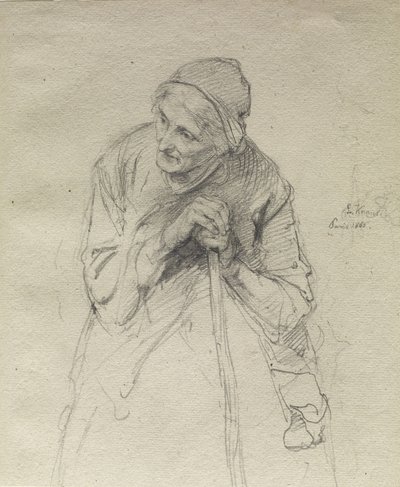 Old Woman Leaning on a Stick by Ludwig Knaus